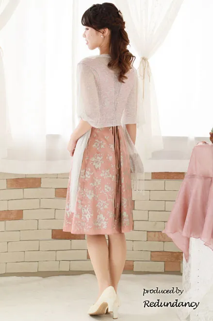 オレンジ×シルバーのハートネックフラワープリントドレス