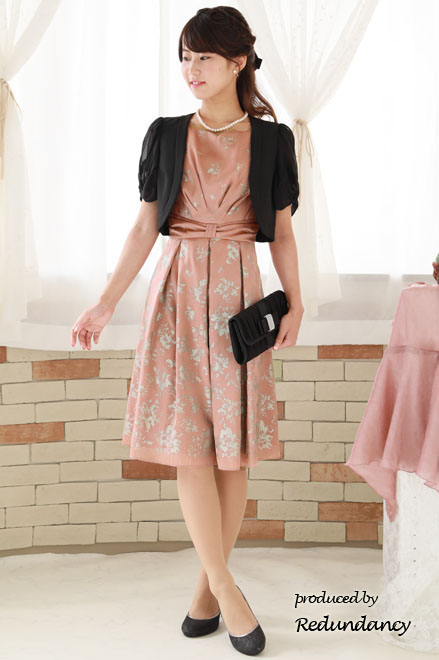 オレンジ×シルバーのハートネックフラワープリントドレス