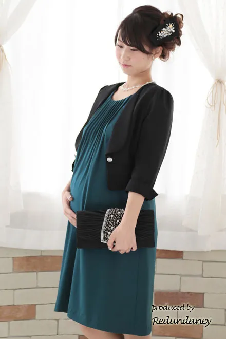 ブルーグリーンのパフスリーブタックドレス