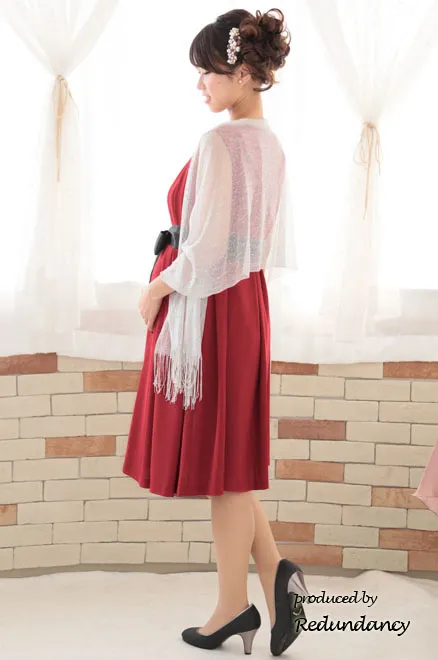 レッドのビジューネック2wayタックドレス