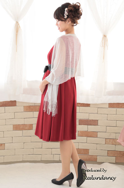 レッドのビジューネック2wayタックドレス