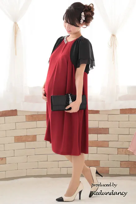 レッドのビジューネック2wayタックドレス