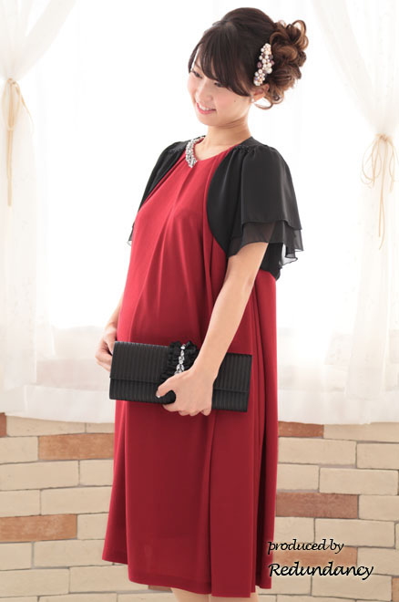 レッドのビジューネック2wayタックドレス