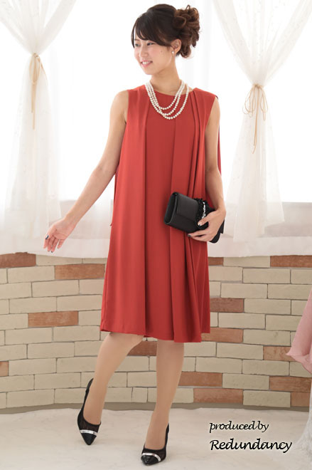 オレンジの2wayケープ付きノースリーブドレス