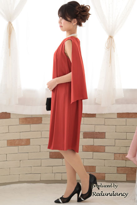 オレンジの2wayケープ付きノースリーブドレス