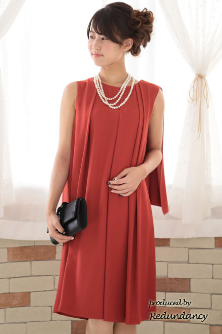 オレンジの2wayケープ付きノースリーブドレス