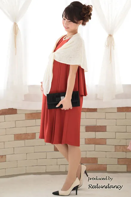 オレンジの2wayケープ付きノースリーブドレス