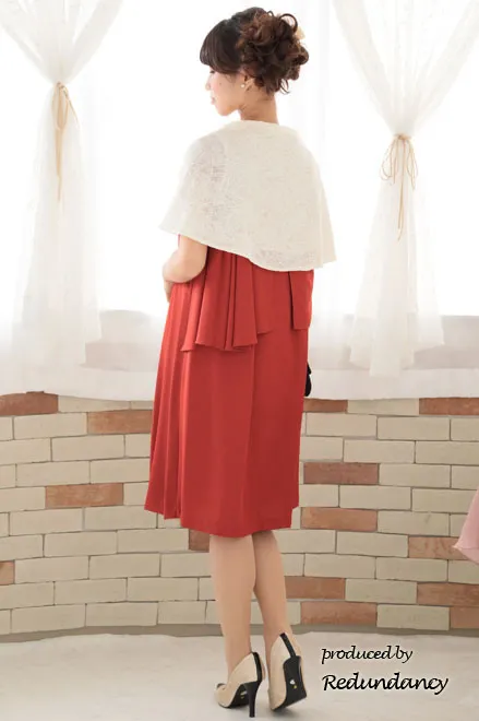 オレンジの2wayケープ付きノースリーブドレス