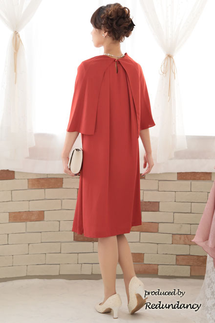 オレンジの2wayケープ付きノースリーブドレス