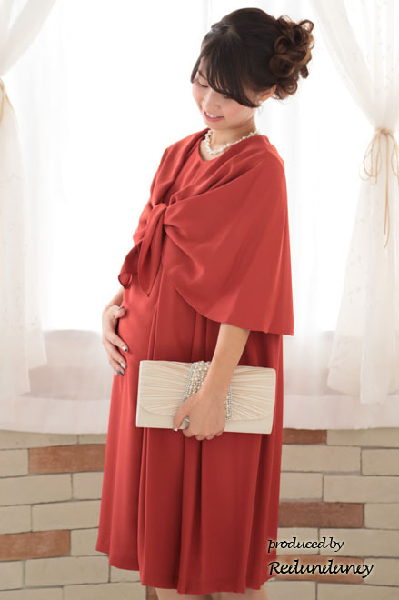 オレンジの2wayケープ付きノースリーブドレス