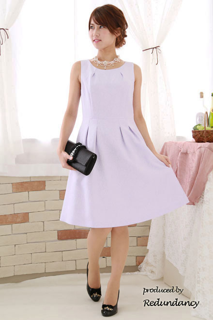 ラベンダーの花柄ジャガードタックフレアドレス