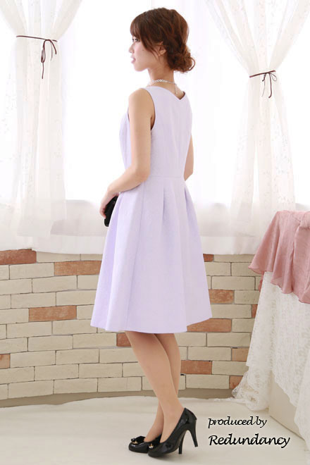 ラベンダーの花柄ジャガードタックフレアドレス