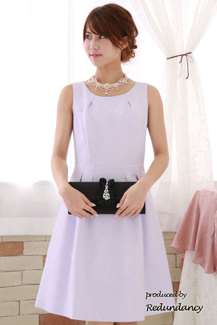 ラベンダーの花柄ジャガードタックフレアドレス