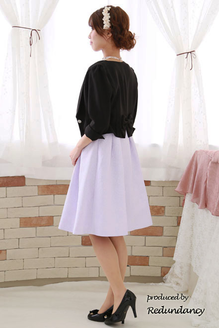 ラベンダーの花柄ジャガードタックフレアドレス