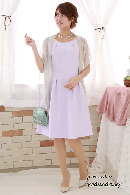 ラベンダーの花柄ジャガードタックフレアドレス