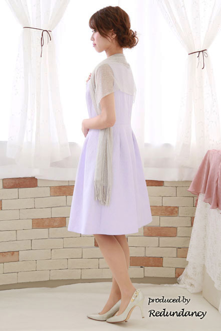 ラベンダーの花柄ジャガードタックフレアドレス