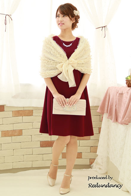 レッドのゆったりシンプルミニ丈ドレス