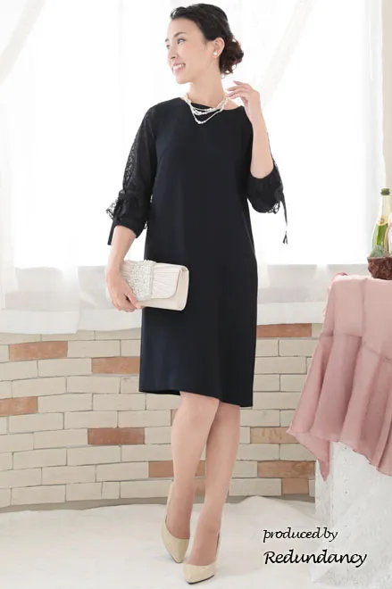 ネイビーの2way袖リボンIラインドレス