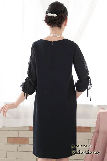 ネイビーの2way袖リボンIラインドレス