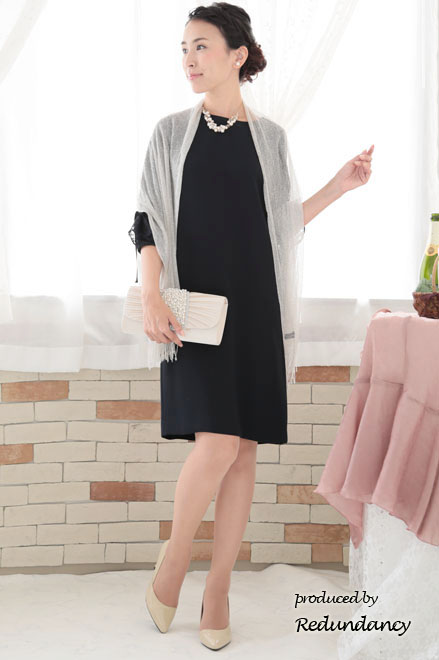 ネイビーの2way袖リボンIラインドレス