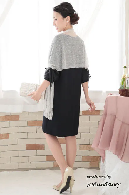 ネイビーの2way袖リボンIラインドレス