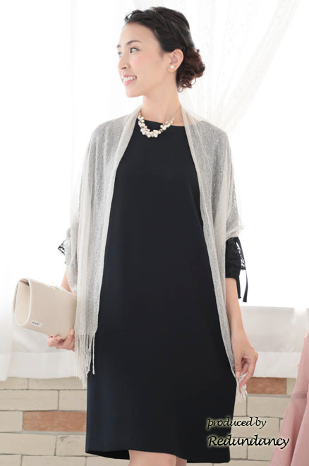 ネイビーの2way袖リボンIラインドレス