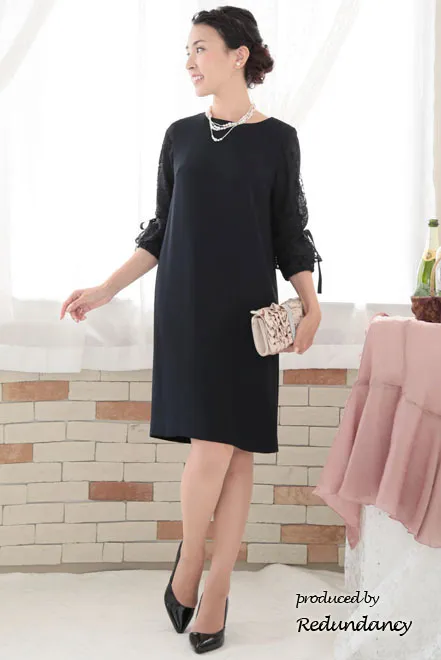 ネイビーの2way袖リボンIラインドレス