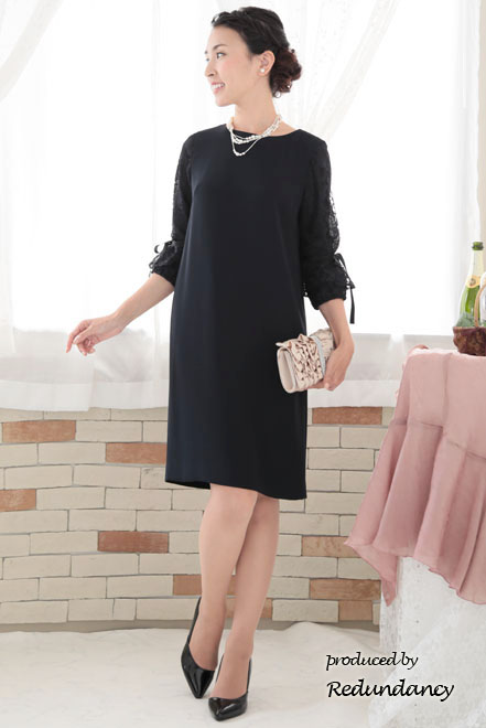 ネイビーの2way袖リボンIラインドレス