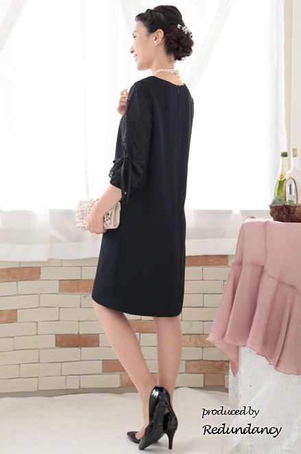 ネイビーの2way袖リボンIラインドレス