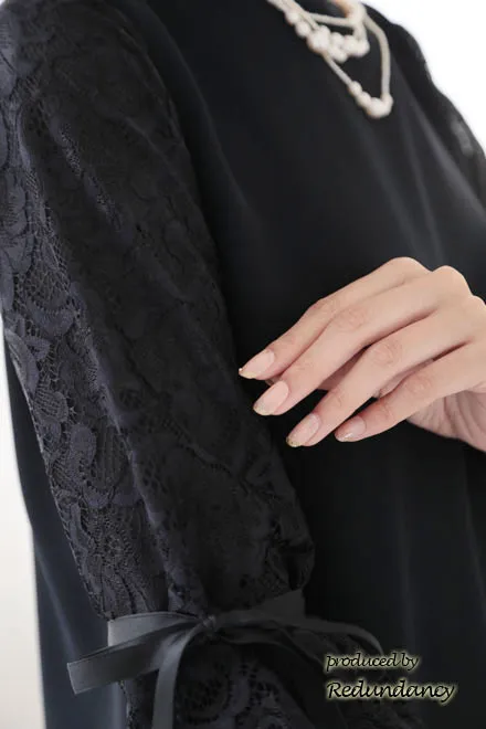 ネイビーの2way袖リボンIラインドレス