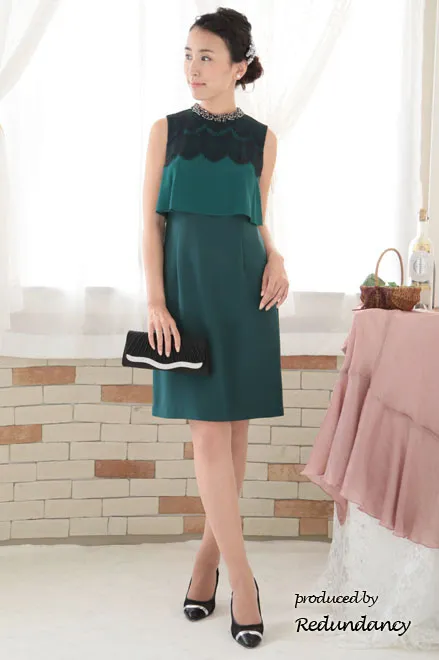 グリーン×ブラックのツーピース風2wayドレス