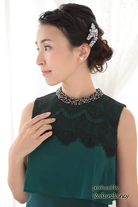 グリーン×ブラックのツーピース風2wayドレス