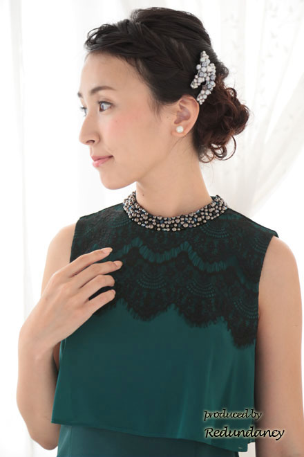 グリーン×ブラックのツーピース風2wayドレス