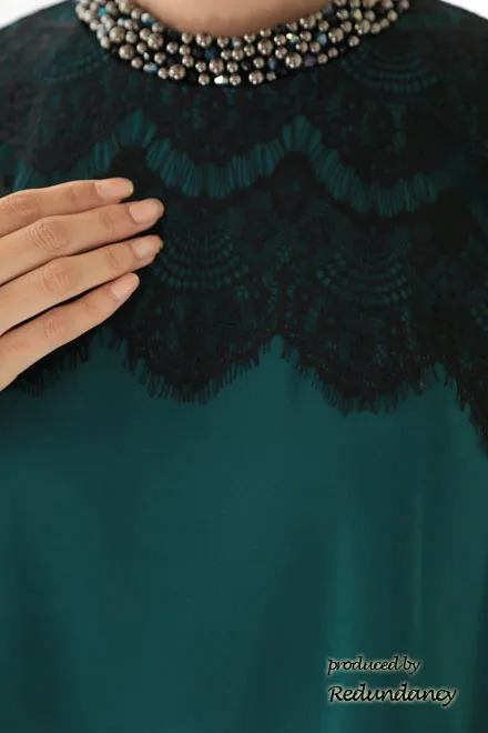 グリーン×ブラックのツーピース風2wayドレス