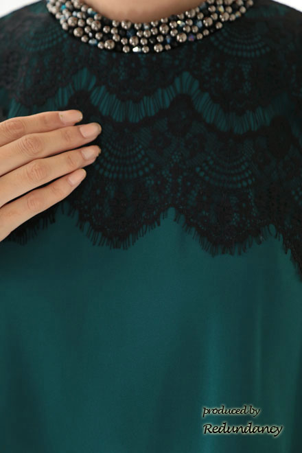 グリーン×ブラックのツーピース風2wayドレス