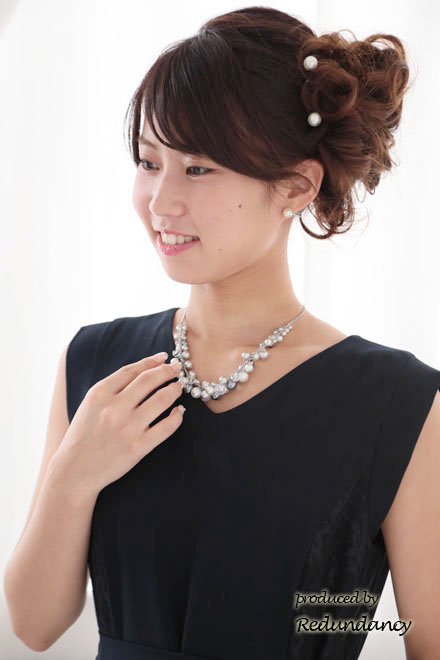 ネイビーのサイドレース切替ウエストリボン付きドレスコーディネートセット