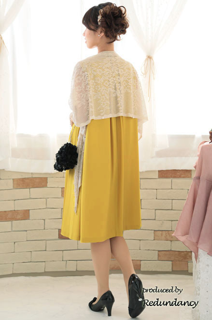 マスタードイエローの2wayタックドレスコーディネートセット