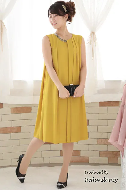 マスタードイエローの2wayタックドレスコーディネートセット