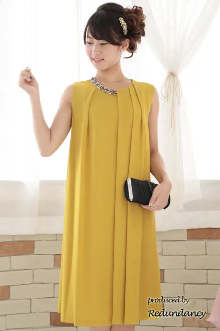 マスタードイエローの2wayタックドレスコーディネートセット