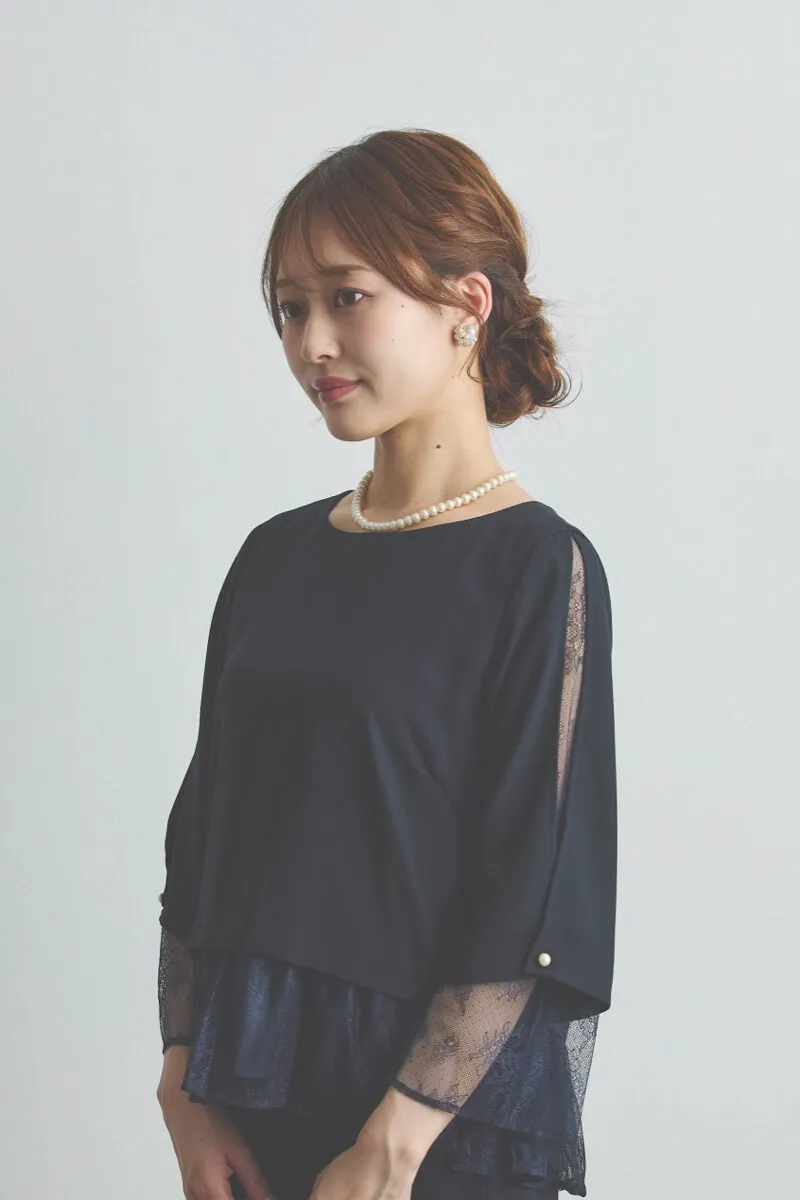 ネイビーのペプラムレースパンツドレス