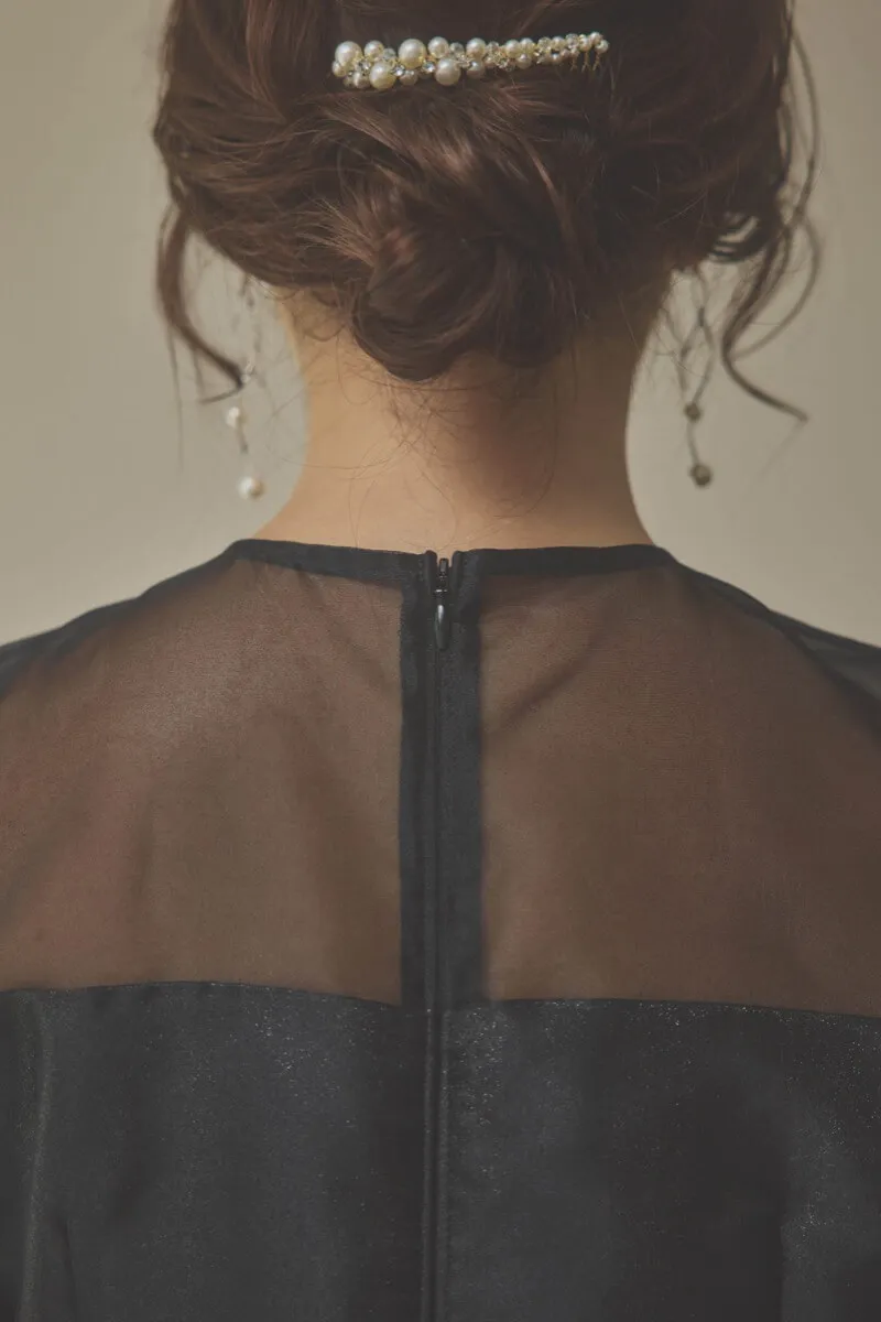 ブラックのオーガンジーフラワーモチーフドレス