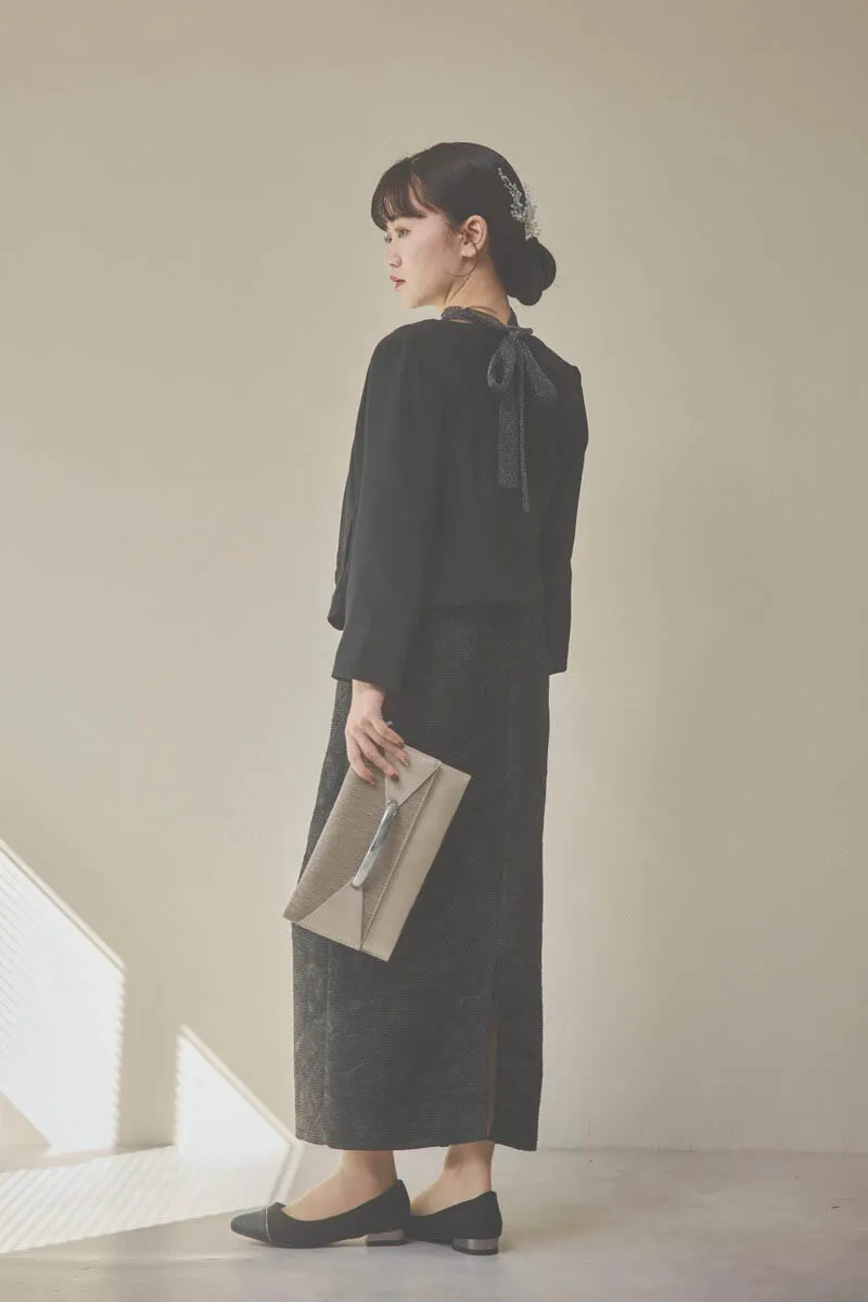 ブラックのチュールトップスラメジャガードドレス