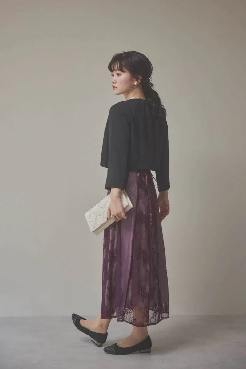 パープルの花柄×ドットレースドレス