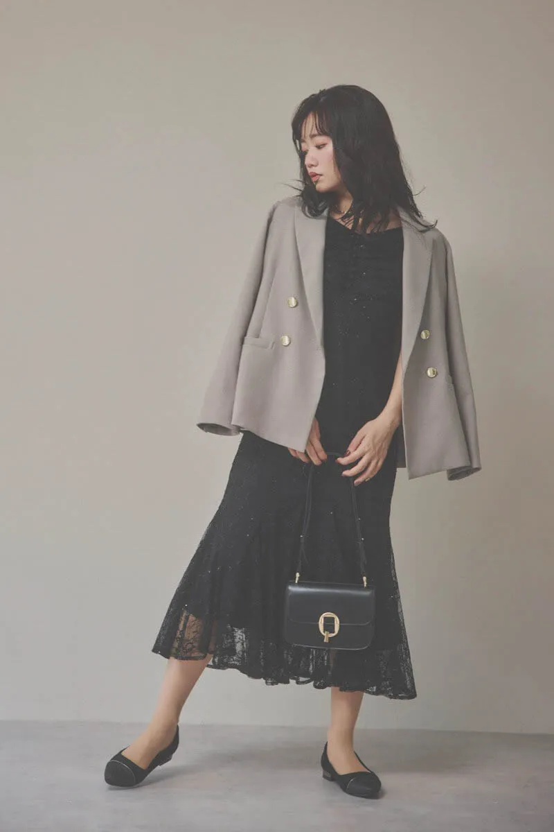 ブラックのオフショルマーメイドレースドレス