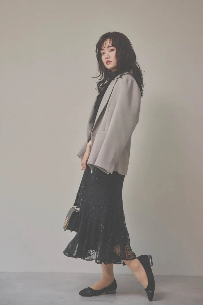 ブラックのオフショルマーメイドレースドレス