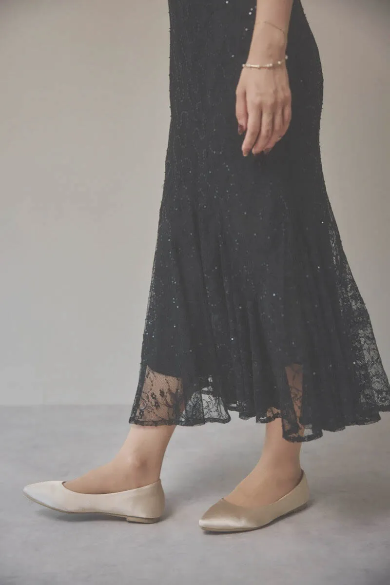 ブラックのオフショルマーメイドレースドレス