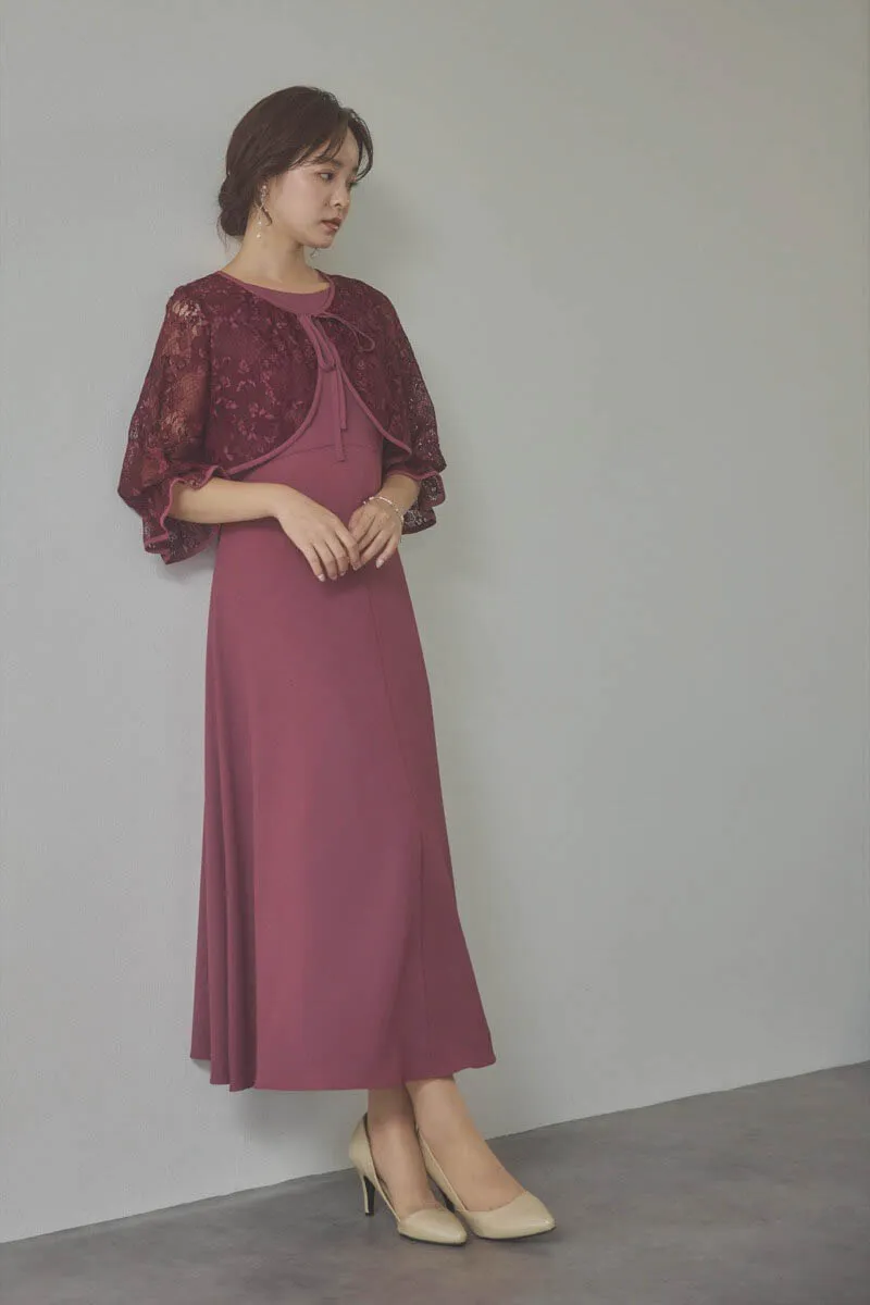 ダークチェリーのレースボレロセットフレアドレス