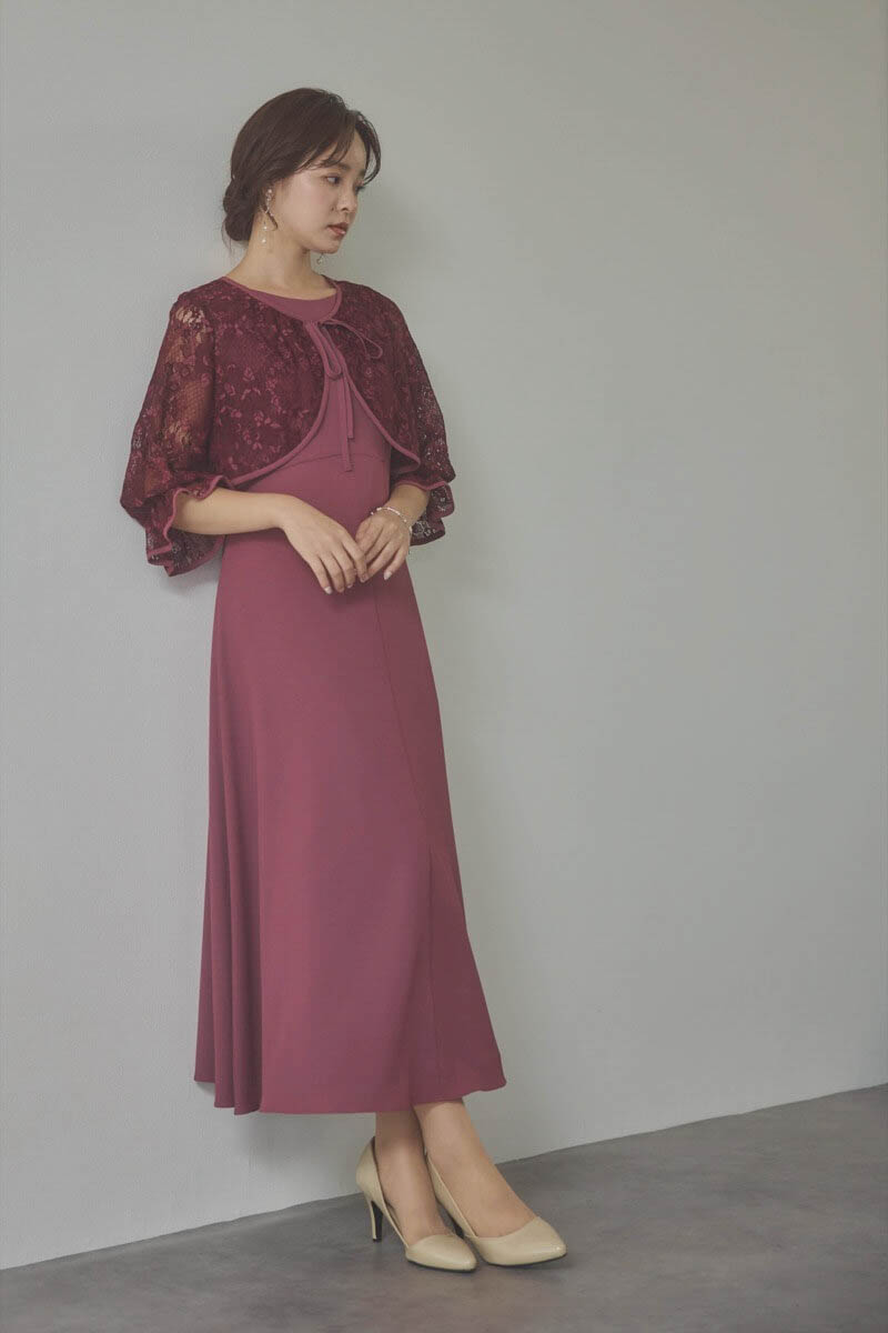 ダークチェリーのレースボレロセットフレアドレス