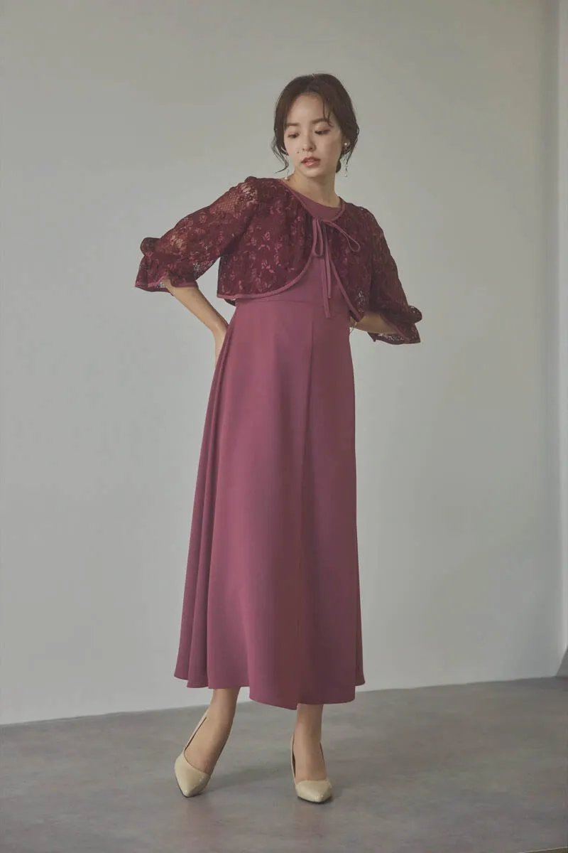 ダークチェリーのレースボレロセットフレアドレス