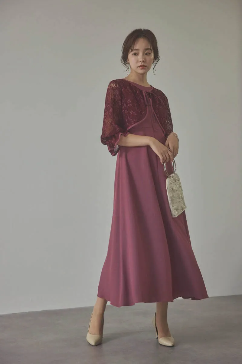 ダークチェリーのレースボレロセットフレアドレス